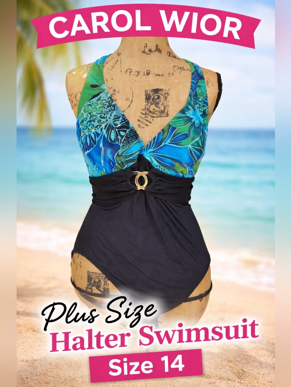Vintage Carol‎ Wior halter plus size swimsuit 14
